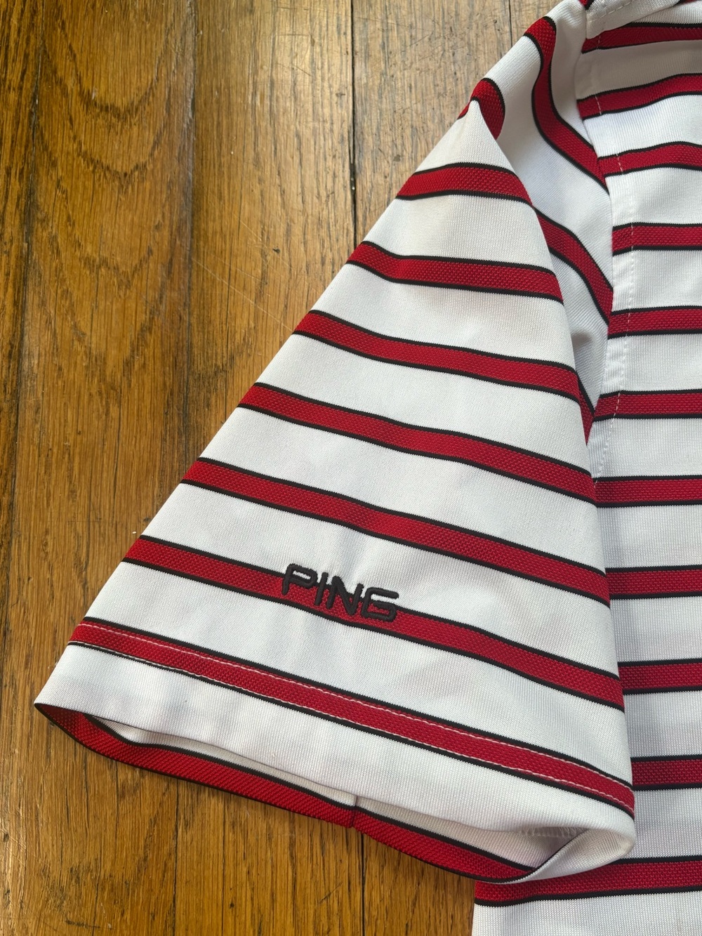 Ping Performance Wisconsin Badger Short Sleeve Polo M White Red Striped Golf - Picture 7 of 11